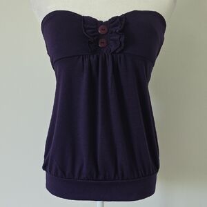 Women's Purple Ruffled Bustier Strapless Sweetheart Neck Blouse Top Size L
